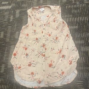 Knox Rose Sleeveless Top, High-Low Hem, Pale Peach w/ Multicolor Floral, XS